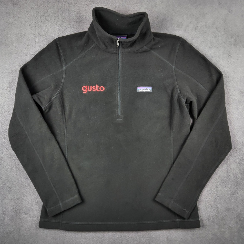 Patagonia Micro D 1/4 Zip Pullover Womens Small‎ Black Gusto Logo Fleece NEW